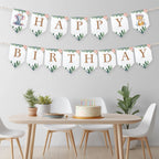 Happy Birthday Banner Safari Animals Girl Pink Party Animals Wild One Birthday Girl Zoo Decorations Instant download Digital