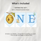 Blue Winnie the Pooh High Chair Banner, Printable Bunting Flag