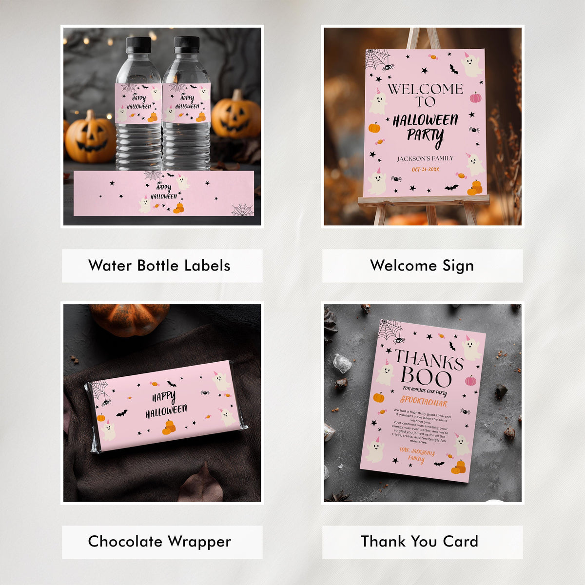 Pink Halloween Party Bundle, Hey Boo Girl Halloween Decorations Printable Download