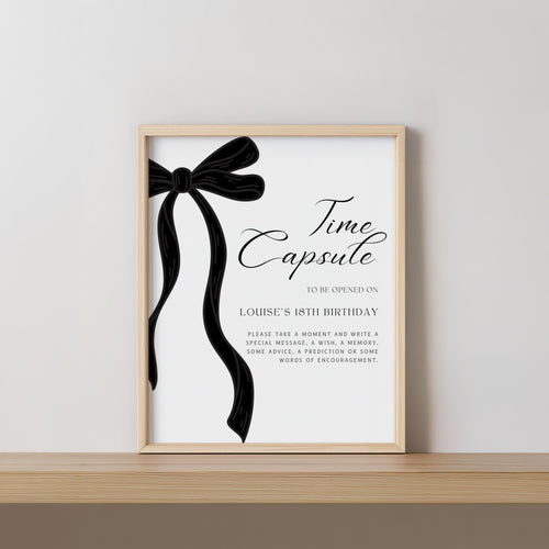 Black Bow Minimalist 1st Birthday Time Capsule Sign, Gender neutral 9174