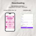 Hot Pink Doll Summer Birthday Invitation,Hot Pink Summer Birthday Invite,Hot Pink Pool Party Birthday Invitation Template