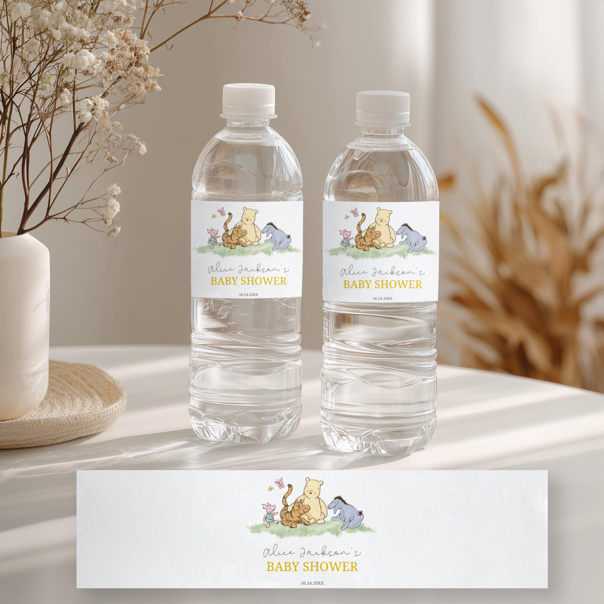 Winnie the Pooh Water Bottle Labels, Baby Shower Label