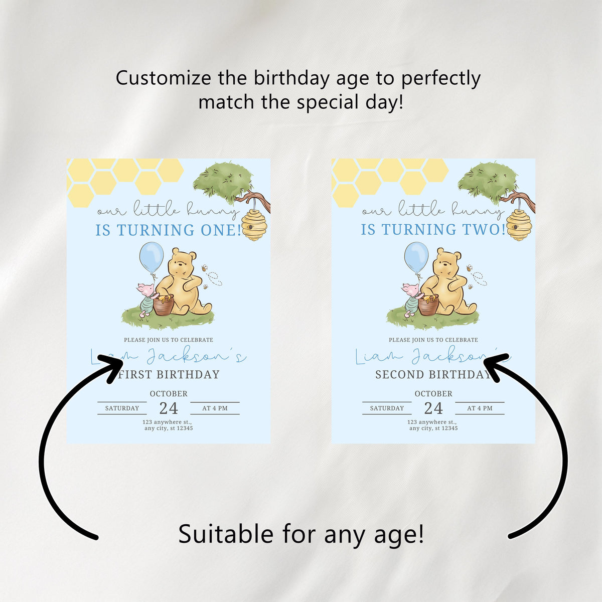 Blue Winnie the Pooh Birthday Chocolate Wrappers, Candy Bar Label