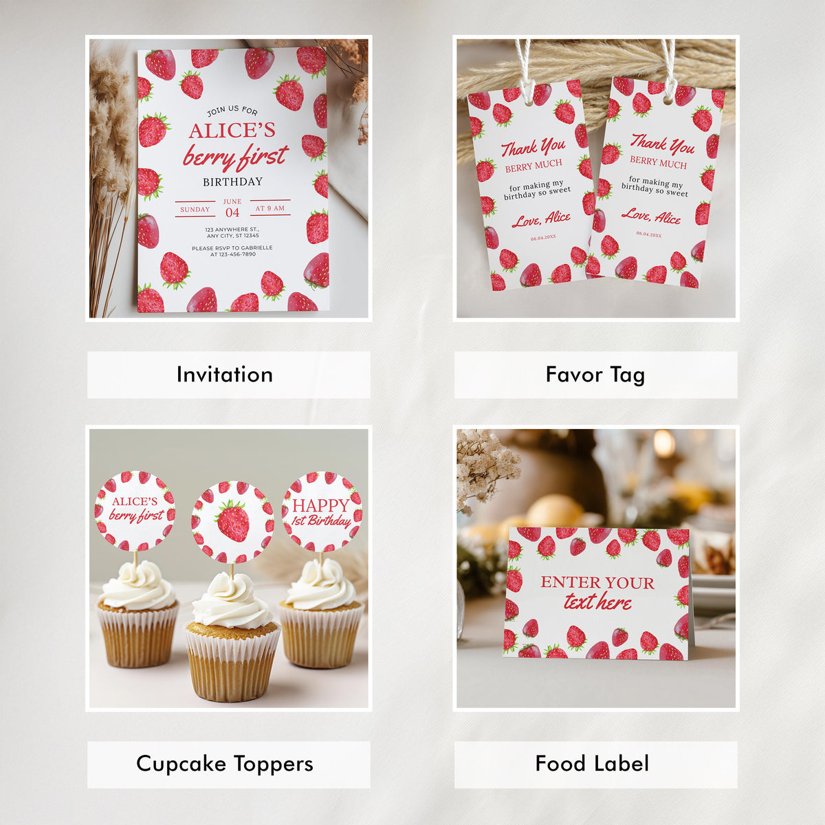 Berry First Birthday Decorations, Strawberry 1st Party Bundle, Strawberry Set