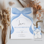 Blue Bow Birthday Invitation, Blue Bow Invitation, Blue Bow Birthday, Blue Ribbon Birthday Party Invite
