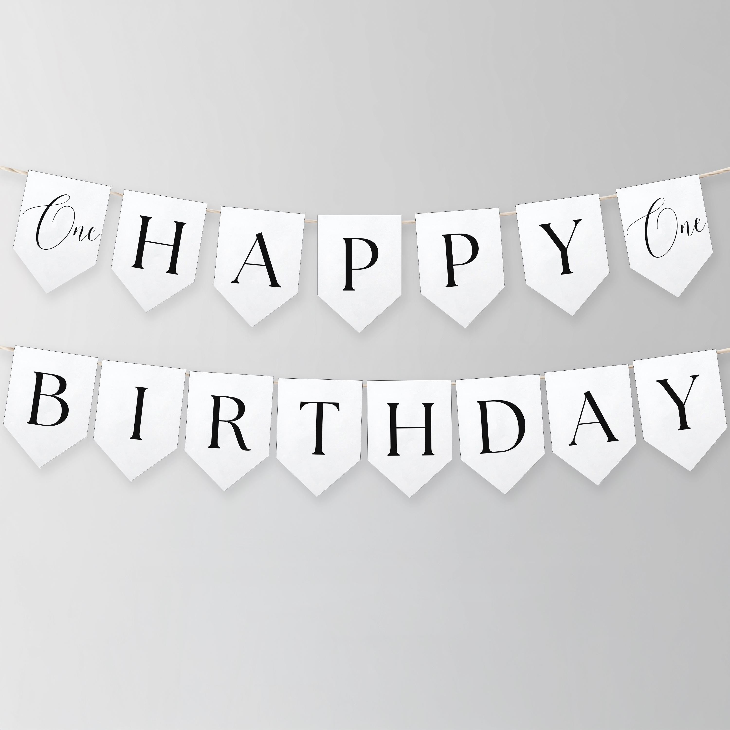 Minimalist Modern Birthday Banner, Happy 1st Birthday Banners, Gender neutral Flags, 9175