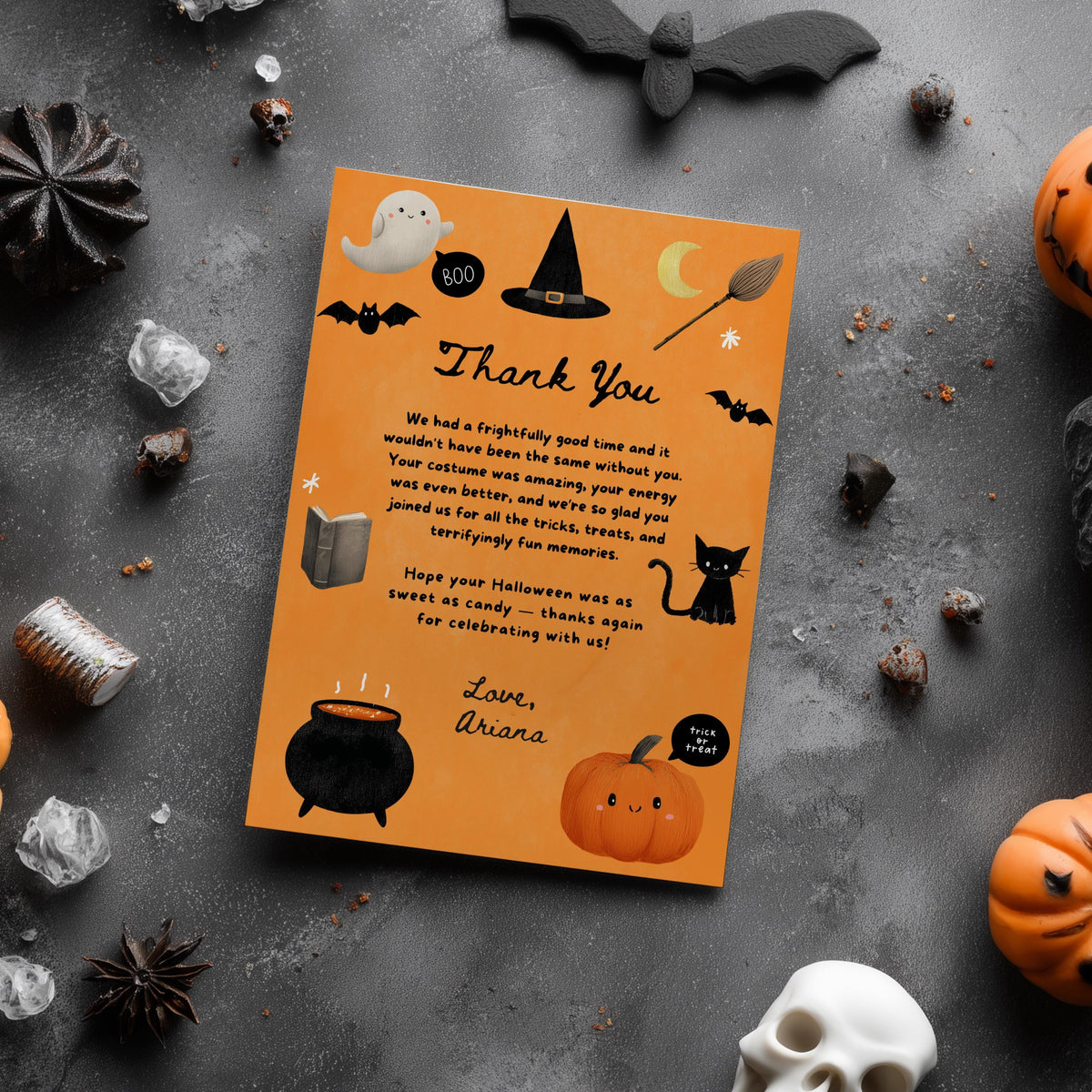 Editable Halloween Cute Costume Party Thank You Card