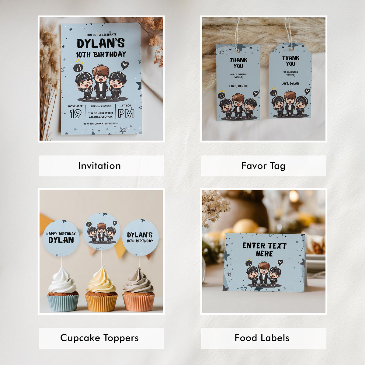 Editable K-pop Boys Party Decorations | K-pop Singer Birthday Bundle | Korean Pop Party Set | Instant Download