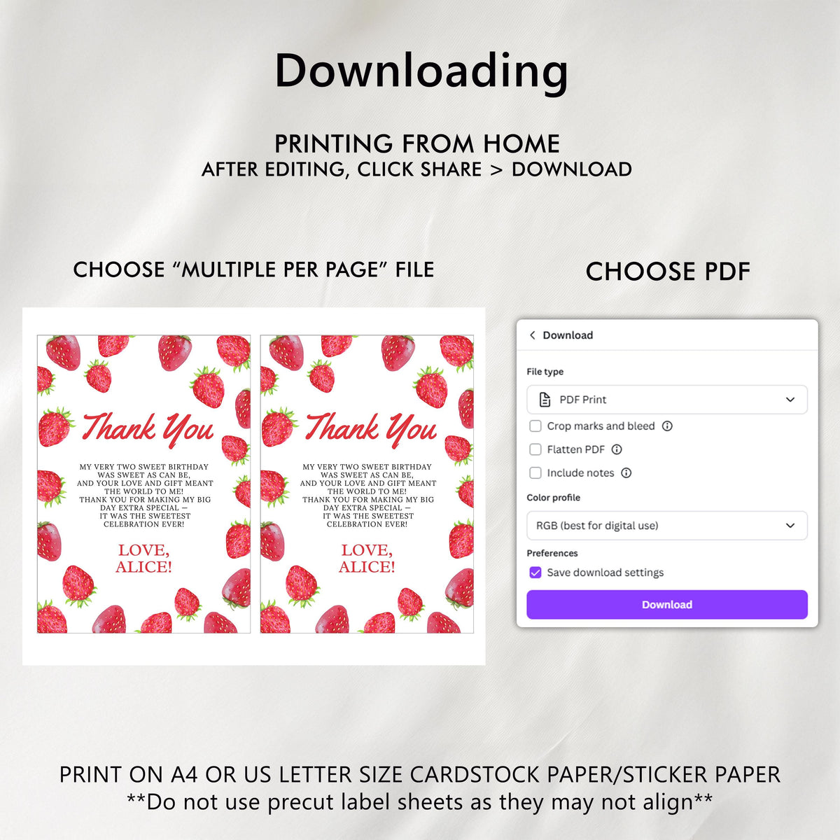 Two Sweet Thank You Card Template, Strawberries Card