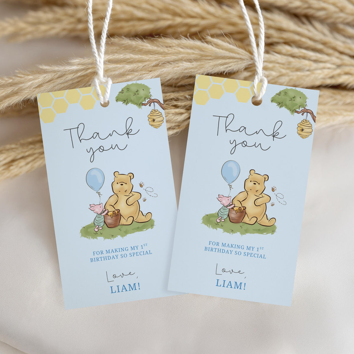 Blue Winnie the Pooh Favor Tags, Birthday Thank You Tags, Printable Gift Tag