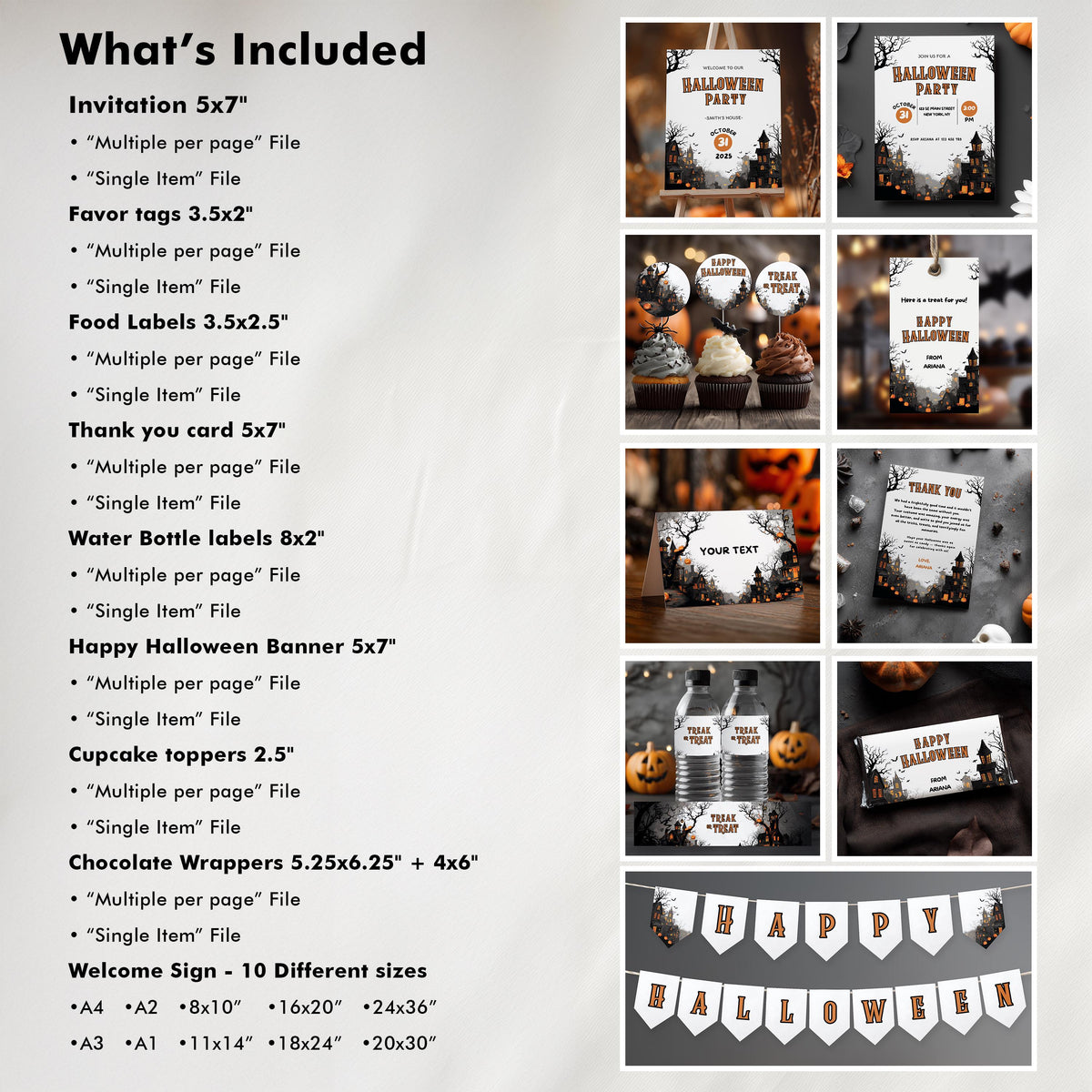 Editable Halloween Party Bundle Decorations, Halloween Party Package Bundle, Halloween Printable Party Set Template Instant Download