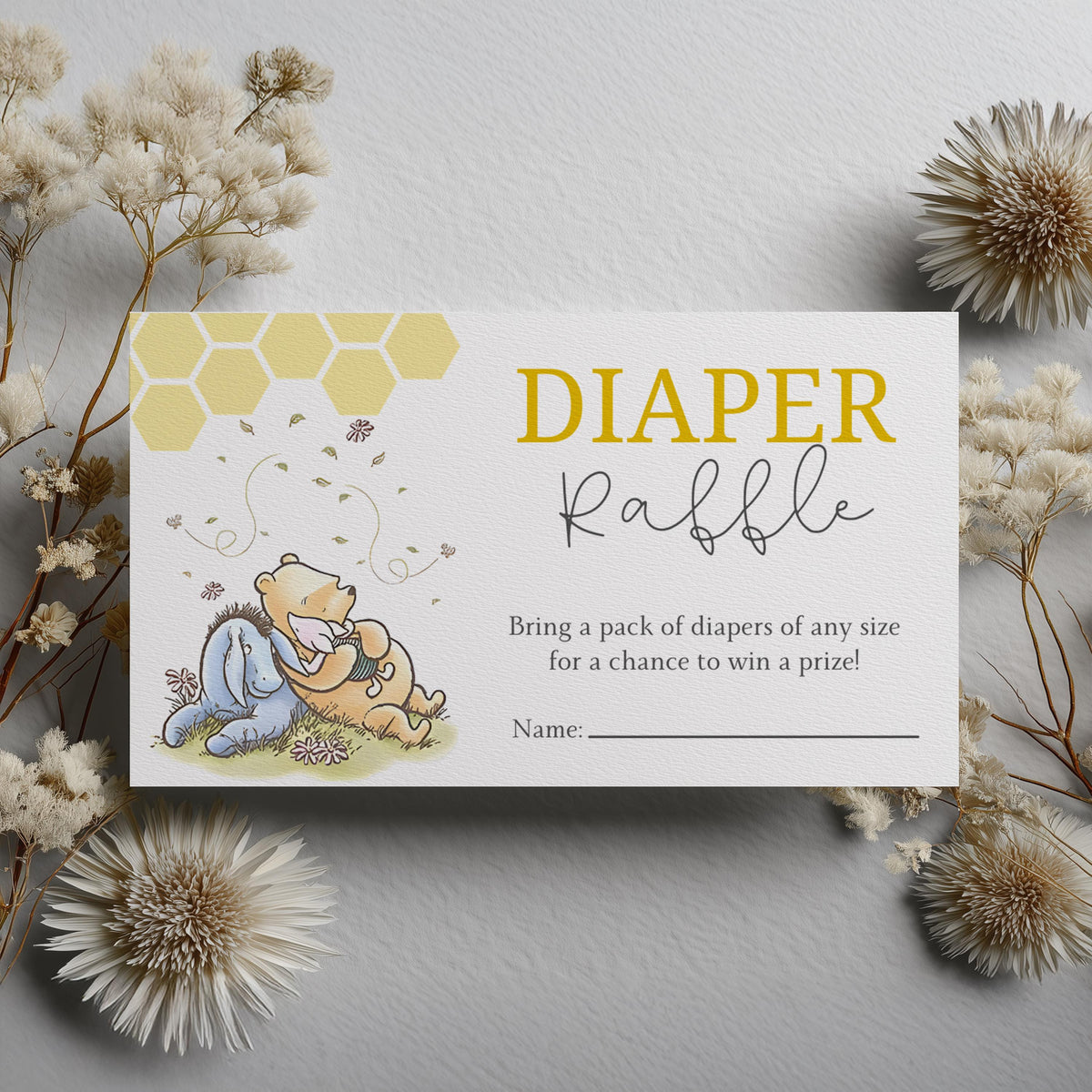 Winnie the Pooh Diaper Raffle Card, Printable Nappy Raffle Cards