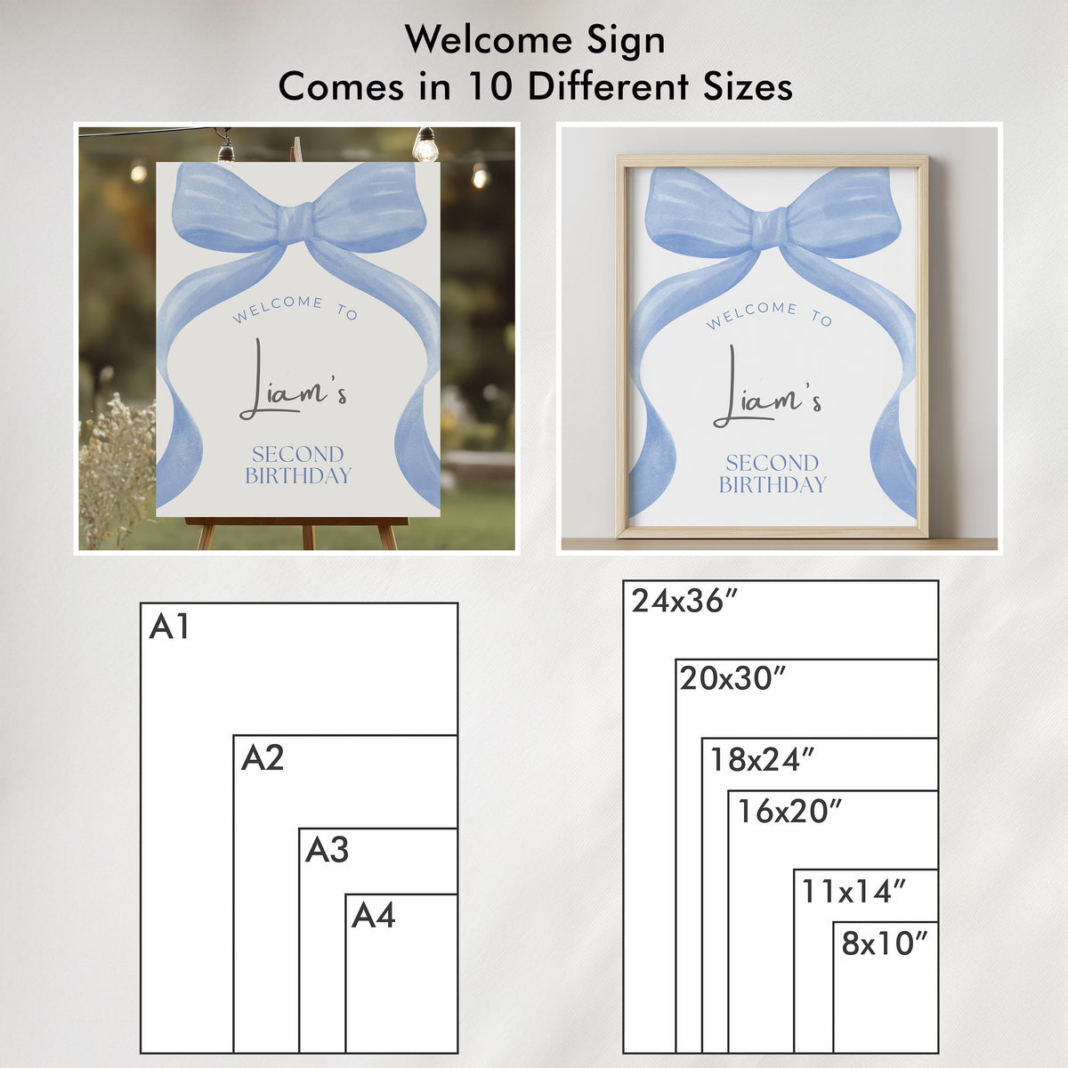 Editable Blue Bow Birthday Party Decorations | Blue Bow Birthday Bundle | Blue Ribbon Party Set | Instant Download
