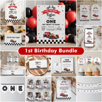 Rancing Car Party Decorations, First Birthday Red Car Party Bundle, Fast Car Birthday Party Set Template Instant Download 5987