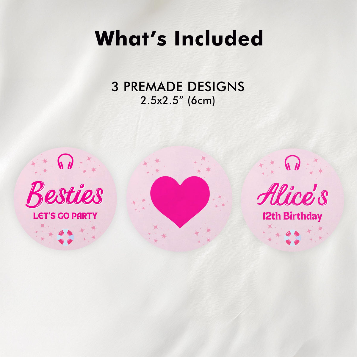 Editable Hot Pink Doll Summer Birthday Cupcake toppers, Pink Pool Party Party Cake toppers, Template printable Instant Digital download