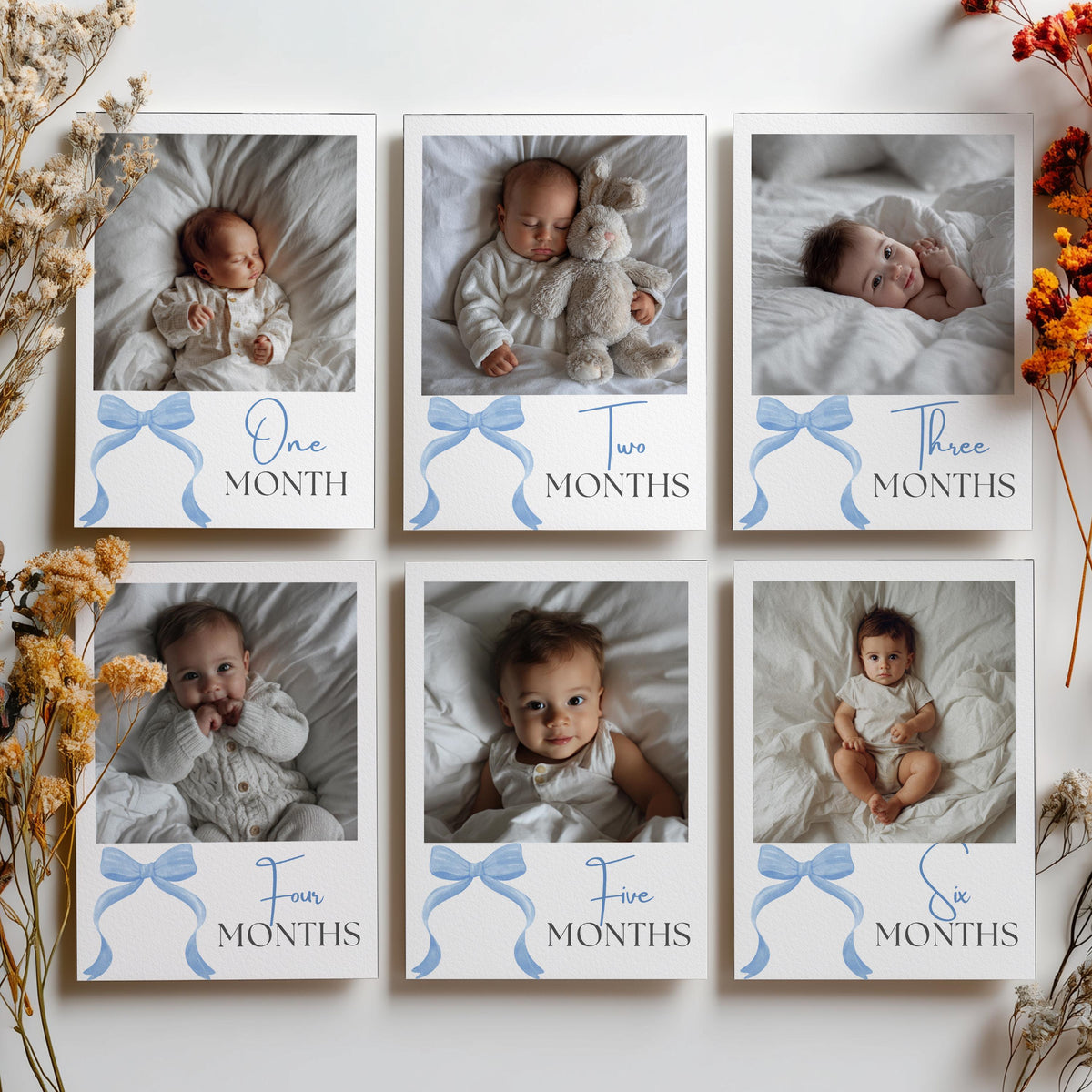 Blue Bow First Year Photos, Blue Bow 1st Birthday Photos, Blue Ribbon Baby's First Year Month Photos, Monthly Photo
