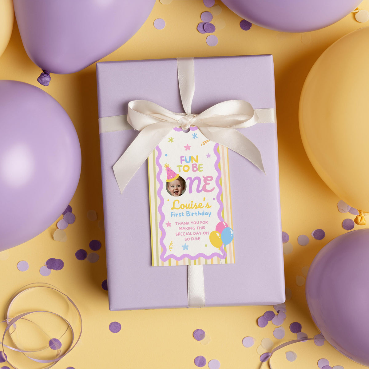 Fun to Be One Favor Tags, Birthday Thank You Tags, Printable Gift Tag