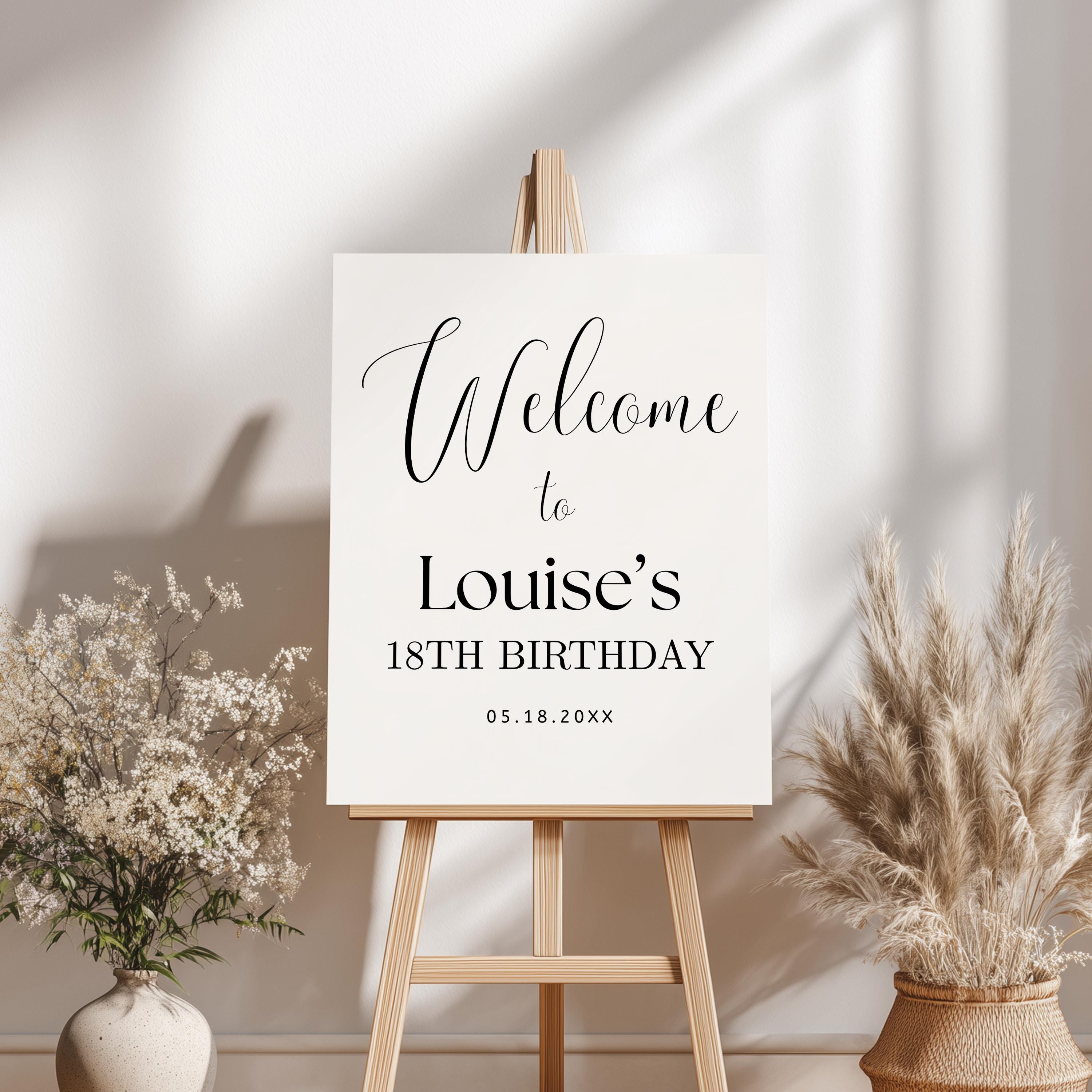 18th Minimalist Welcome Sign, Birthday Signs, Eighteenth Party Sign 9178