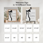30th Black Bow Welcome Sign, Minimalist Modern Birthday Signs 9177