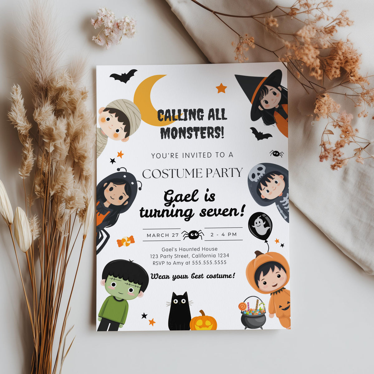 Costume Party Invitation, Halloween Birthday Invite, Digital Template