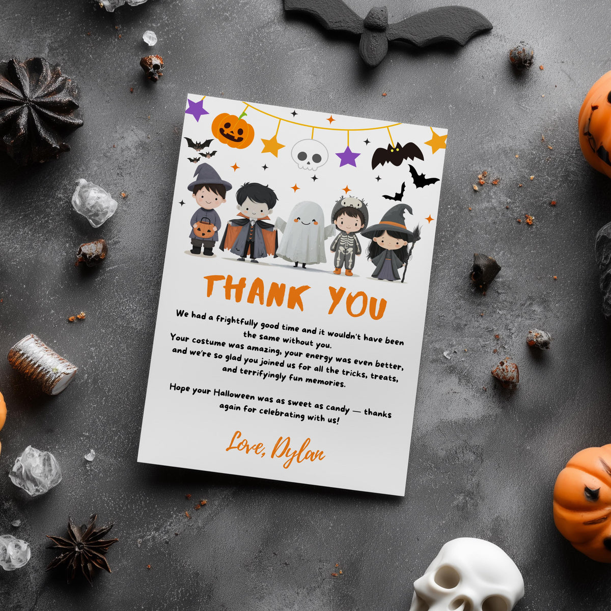 Editable Halloween Kids Costume Party Thank You Card | Instant Download Template