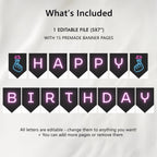 Editable Music Neon K-pop Happy Birthday Banner | Kpop Printable Birthday Party Banner | Instant Download