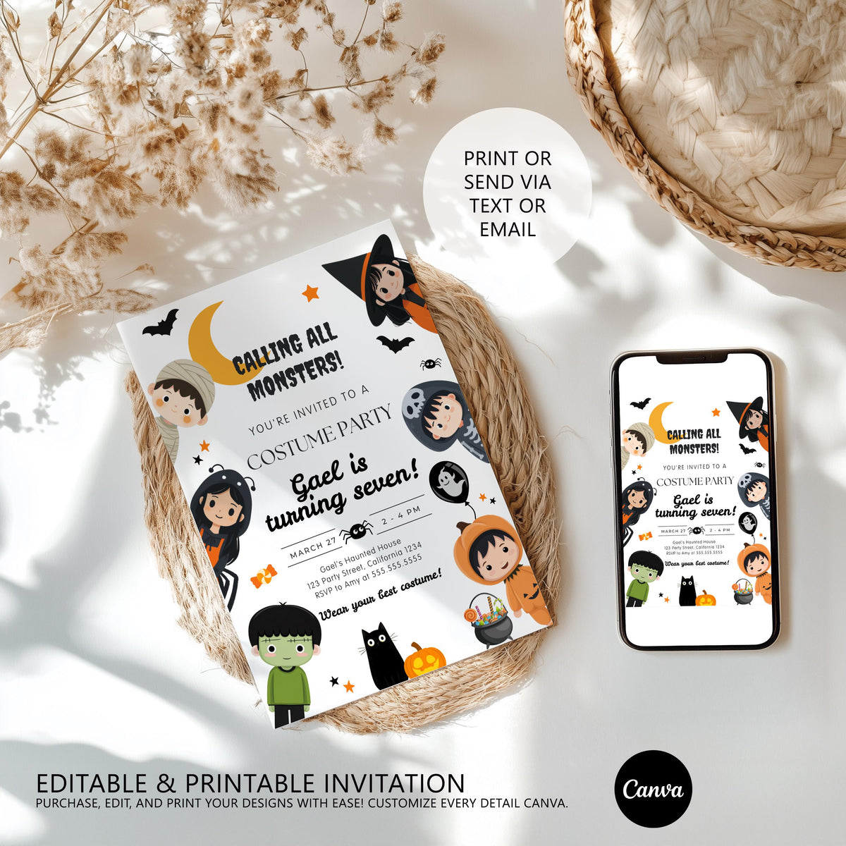 Costume Party Invitation, Halloween Birthday Invite, Digital Template