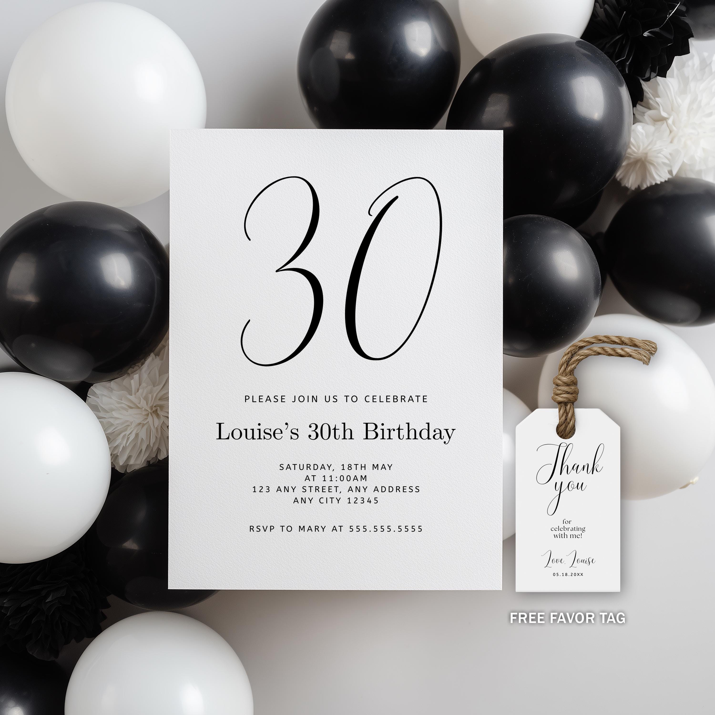 Minimalist Modern 30th Birthday Invitation, Gender neutral Invite, Thirty Birthday Party Invitations 9176