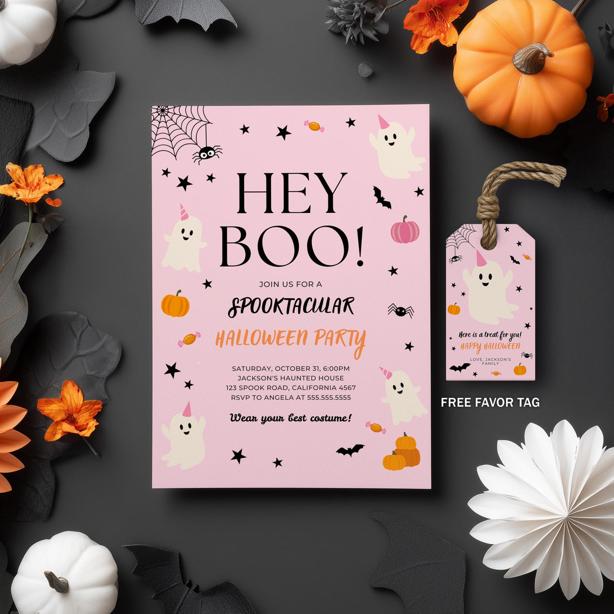 Editable Halloween Invitation, Spooktacular Halloween Party Invitation, Pink Ghost Halloween Invitation, Girl Boo Halloween Invitation