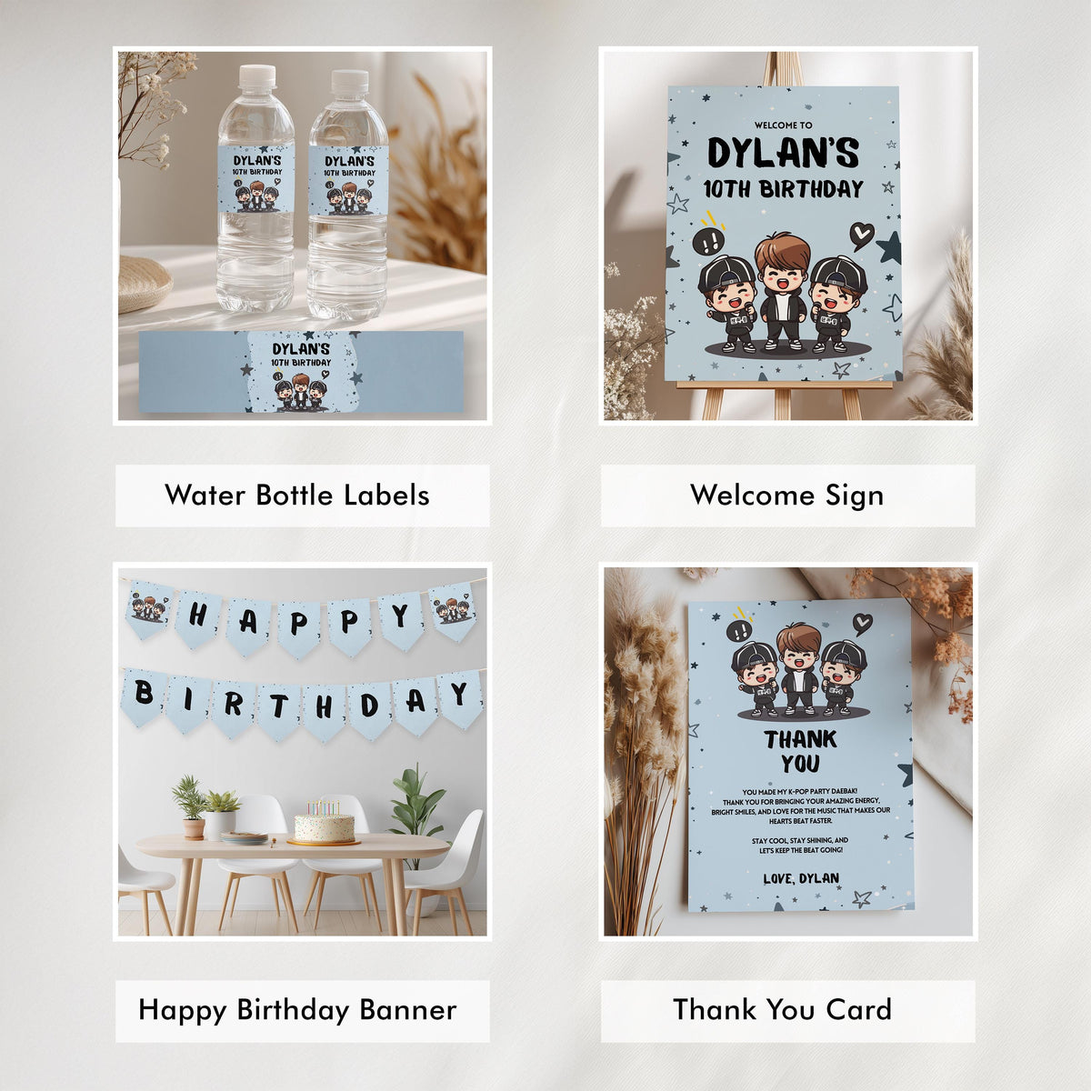 Editable K-pop Boys Party Decorations | K-pop Singer Birthday Bundle | Korean Pop Party Set | Instant Download