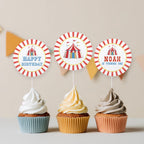 Circus Cupcake Topper, Carnival 1st Birthday Cupcake Toppers