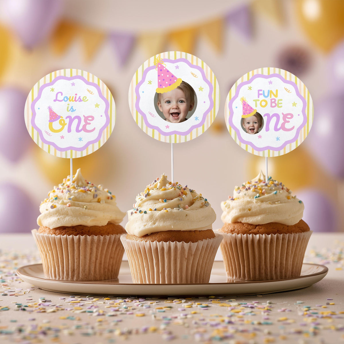 Fun to Be One Cupcake Topper, 1st Birthday Cupcake Toppers