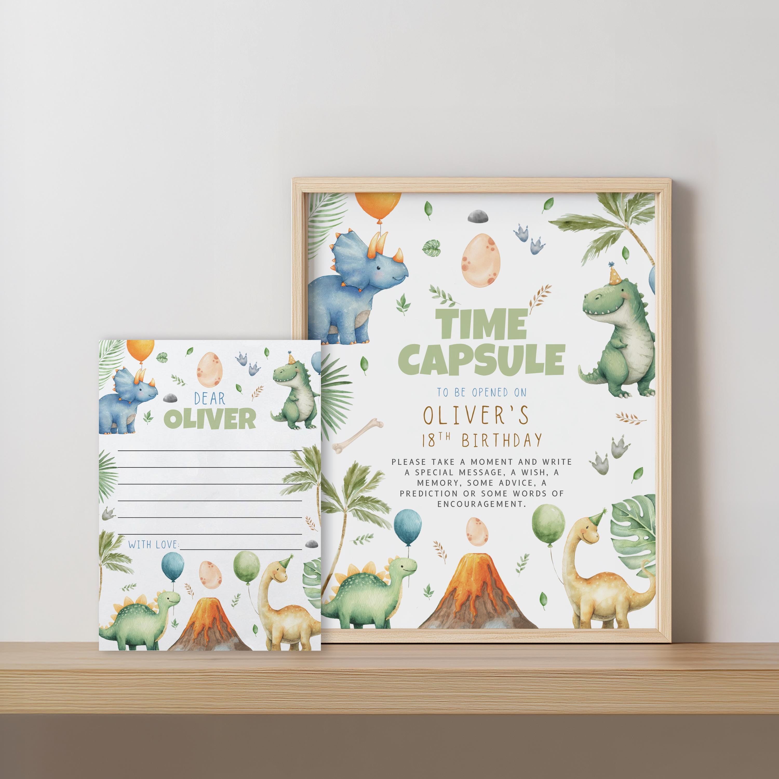 Dinosaur First Birthday Time Capsule Sign, Dinosaur 1st Birthday Time Capsule, 1st Birthday Dinosaur Decorations 9165