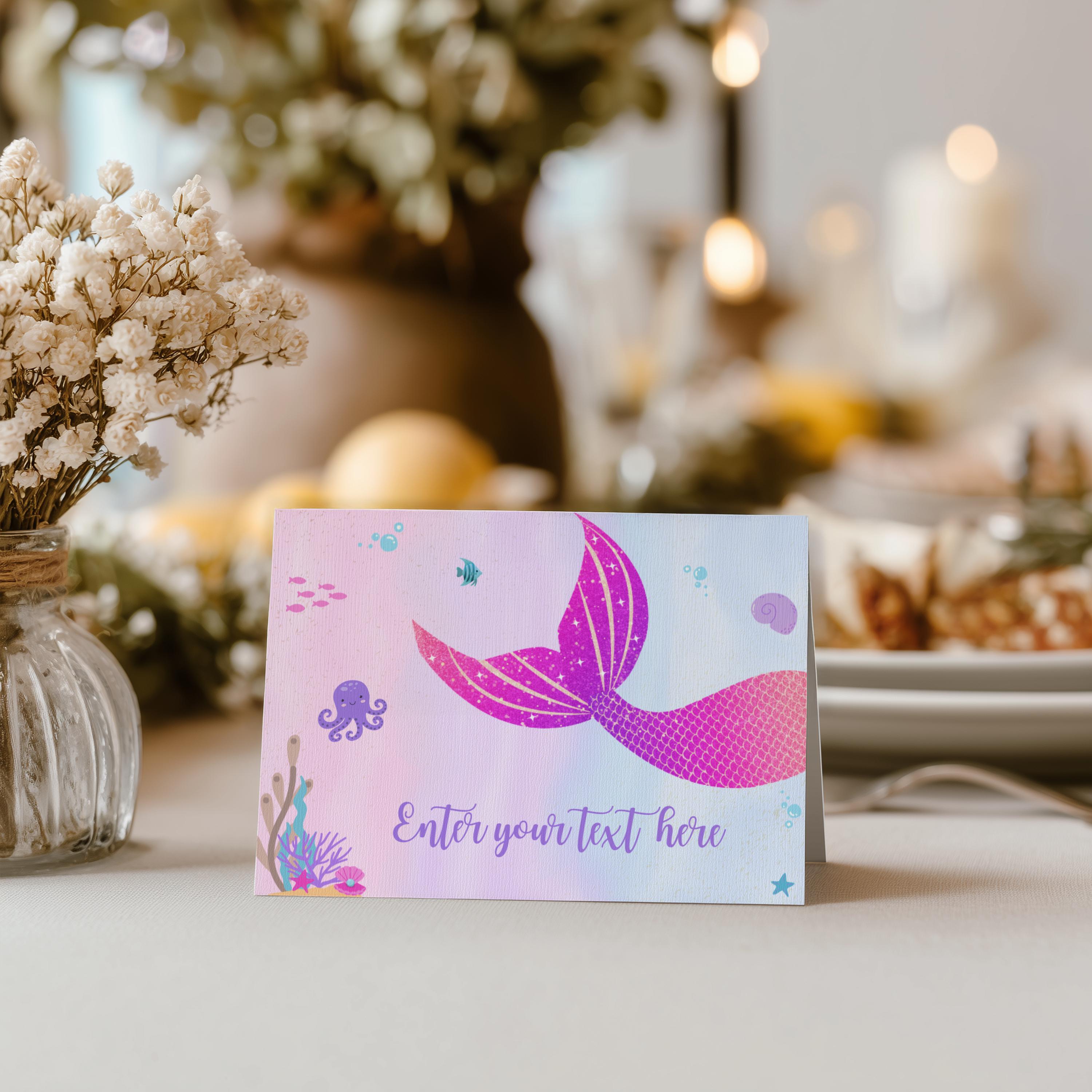 Mermaid Food Labels, Mermaid Birthday Food Label Card, Mermaid Food Tent Card, Birthday Food Tags, Folded Food Cards, 9168