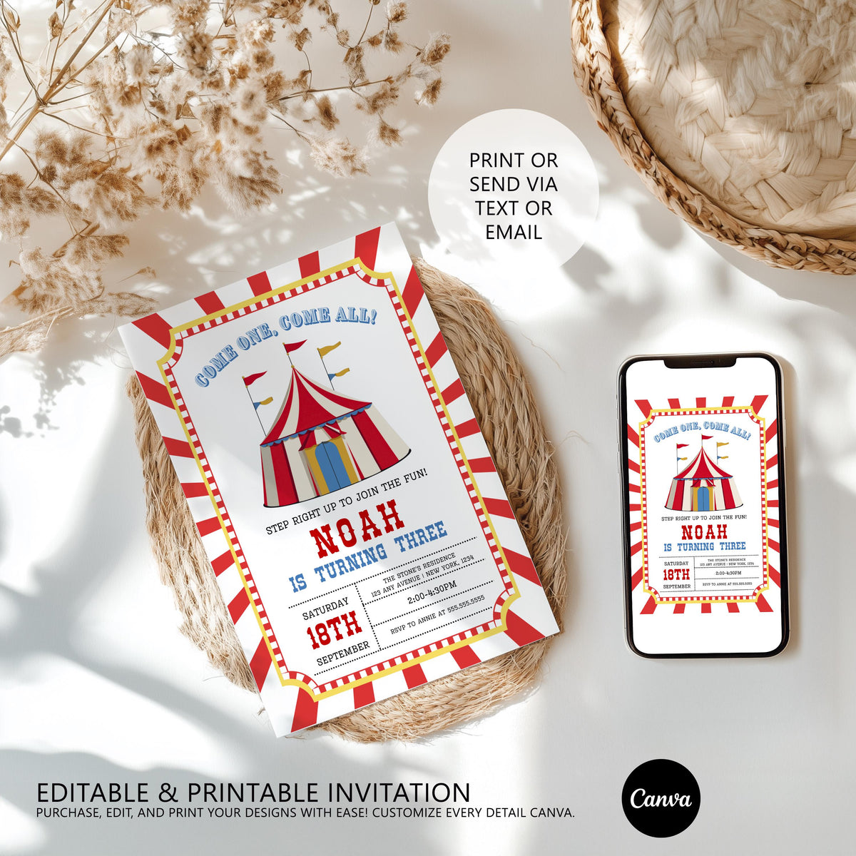 Circus Birthday Invitation, Carnival Birthday Invite
