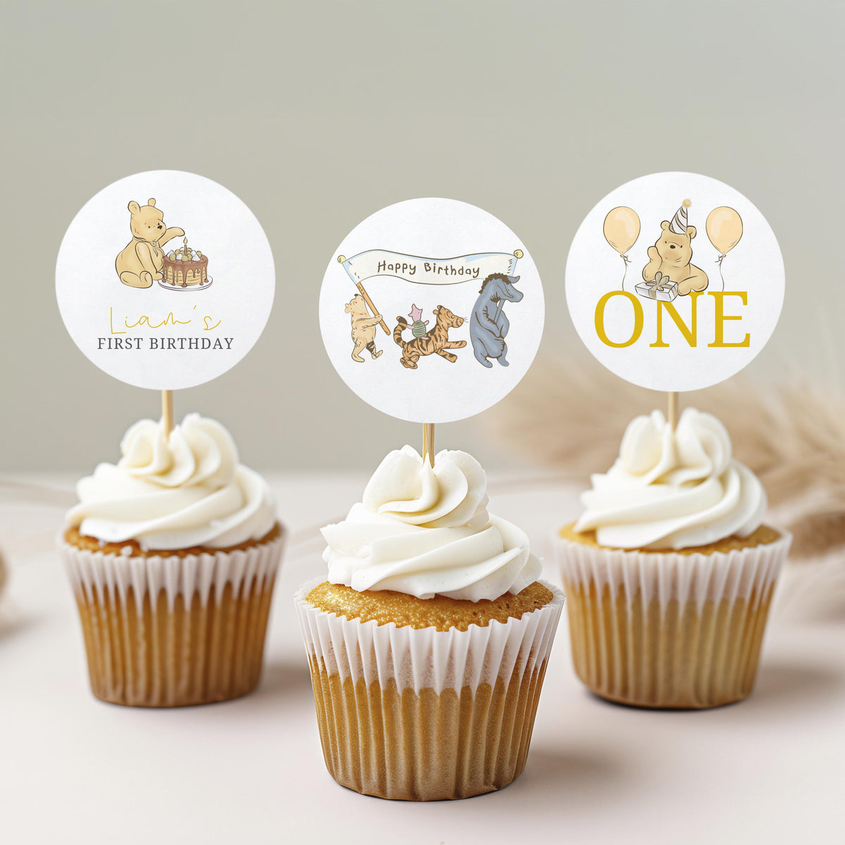 Winnie the Pooh Cupcake Topper, Birthday Cupcake Toppers