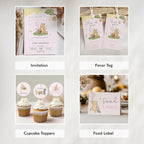Pink Winnie the Pooh Birthday Decorations, 1st Party Bundle, Printable Party Set