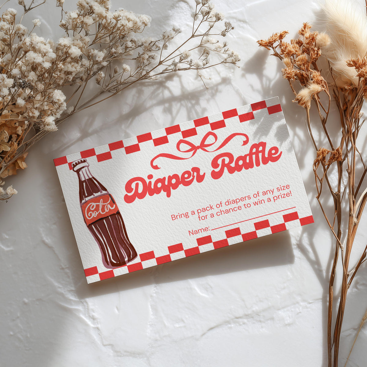 Ready to pop Baby Shower Diaper Raffle Card, Soda Printable Nappy Raffle Cards