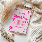 Hot Pink Doll Summer Editable Birthday Thank you card, Pink Pool Party Thank you card Printable Template Instant Download