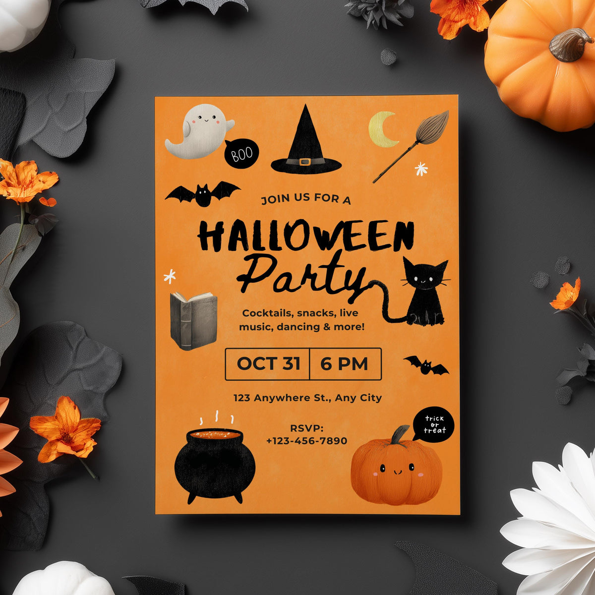 Editable Halloween Cute Costume Party Invitation, Halloween Costume Party Invitation, Instant Download