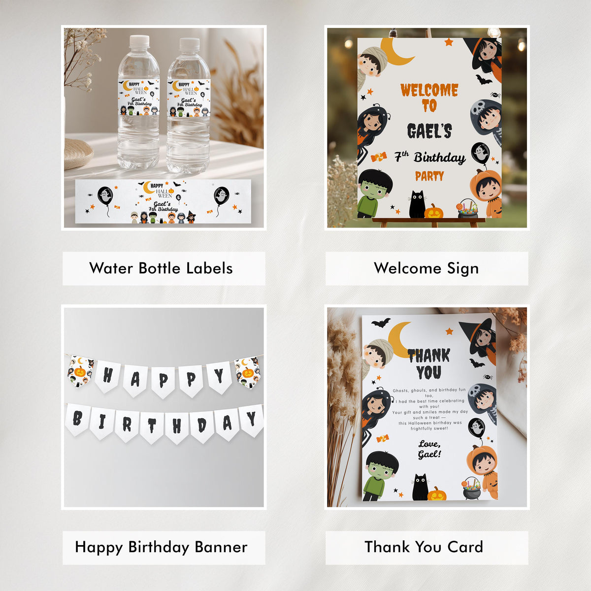 Costume Party Bundle, Halloween Birthday Boy Party Decorations Printable