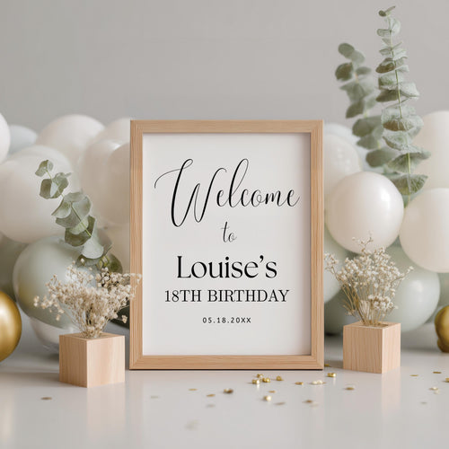 18th Minimalist Welcome Sign, Birthday Signs, Eighteenth Party Sign 9178
