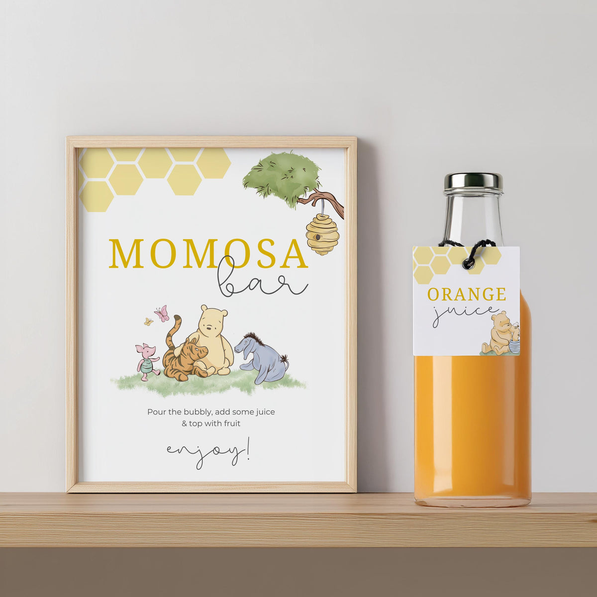 Winnie the Pooh Mimosa Bar Sign, Momosa Bar Baby Shower Juice Tags