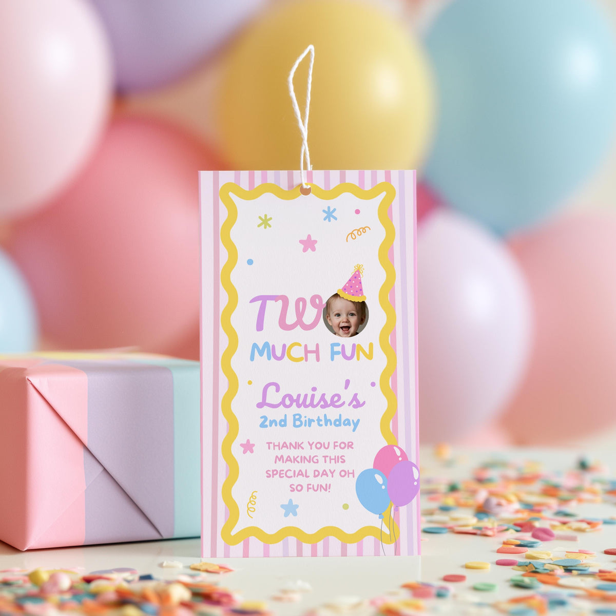 Two Much Fun Favor Tags, Birthday Thank You Tags, Printable Gift Tag