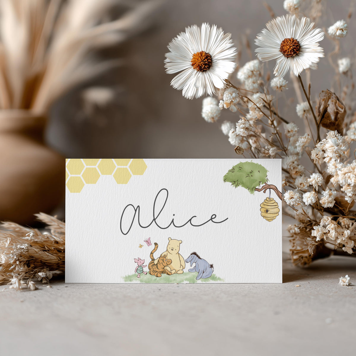 Winnie the Pooh Place Card Template Printable, Editable Place Cards