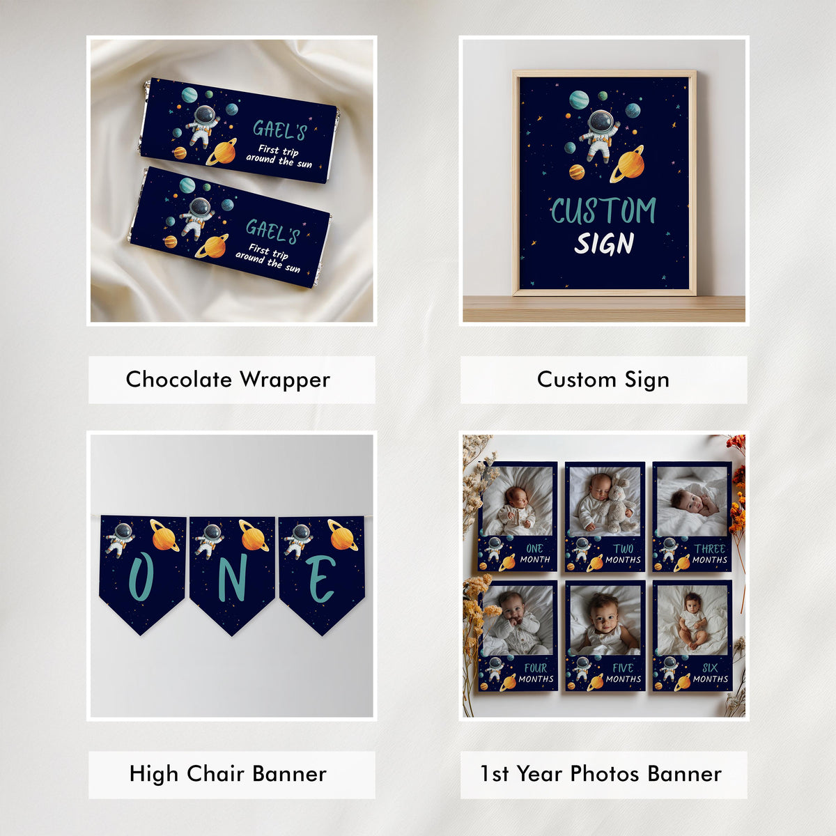 Astronaut First Birthday Invitation, Astronaut 1st Birthday Boy, Outer Space Decorations, Astronaut Party Bundle