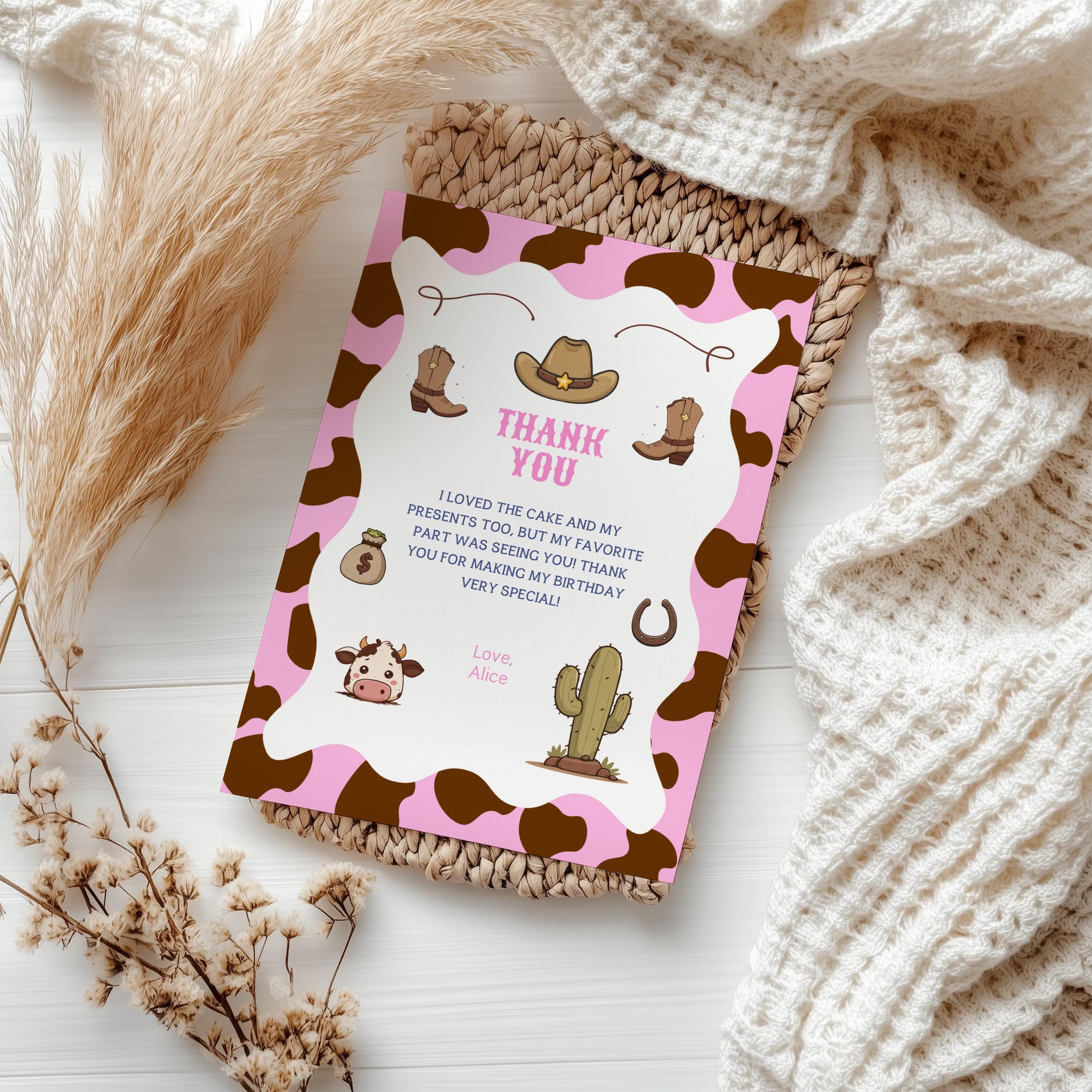 Cowgirl First Rodeo Editable Birthday Thank You Card | Printable Template | Instant Download 8538