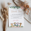 EDITABLE Safari Birthday Thank you card, Girl Wild One 1st Birthday note card, Gold Jungle Animals Printable template Instant Download