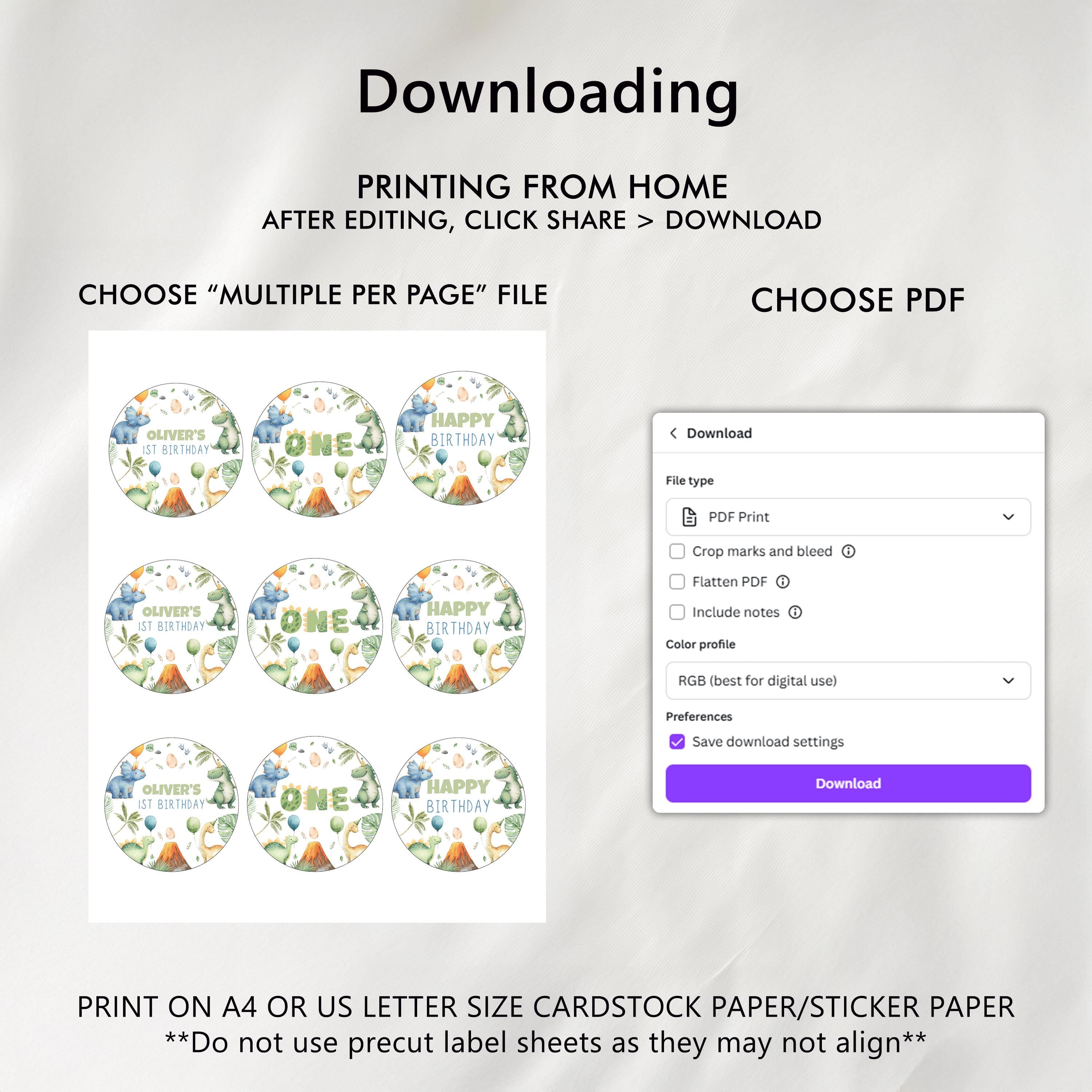 Dinosaur Birthday Cupcake toppers, Dinosaur Party Cake toppers, Dinosaur Template printable, Instant Digital download 9165
