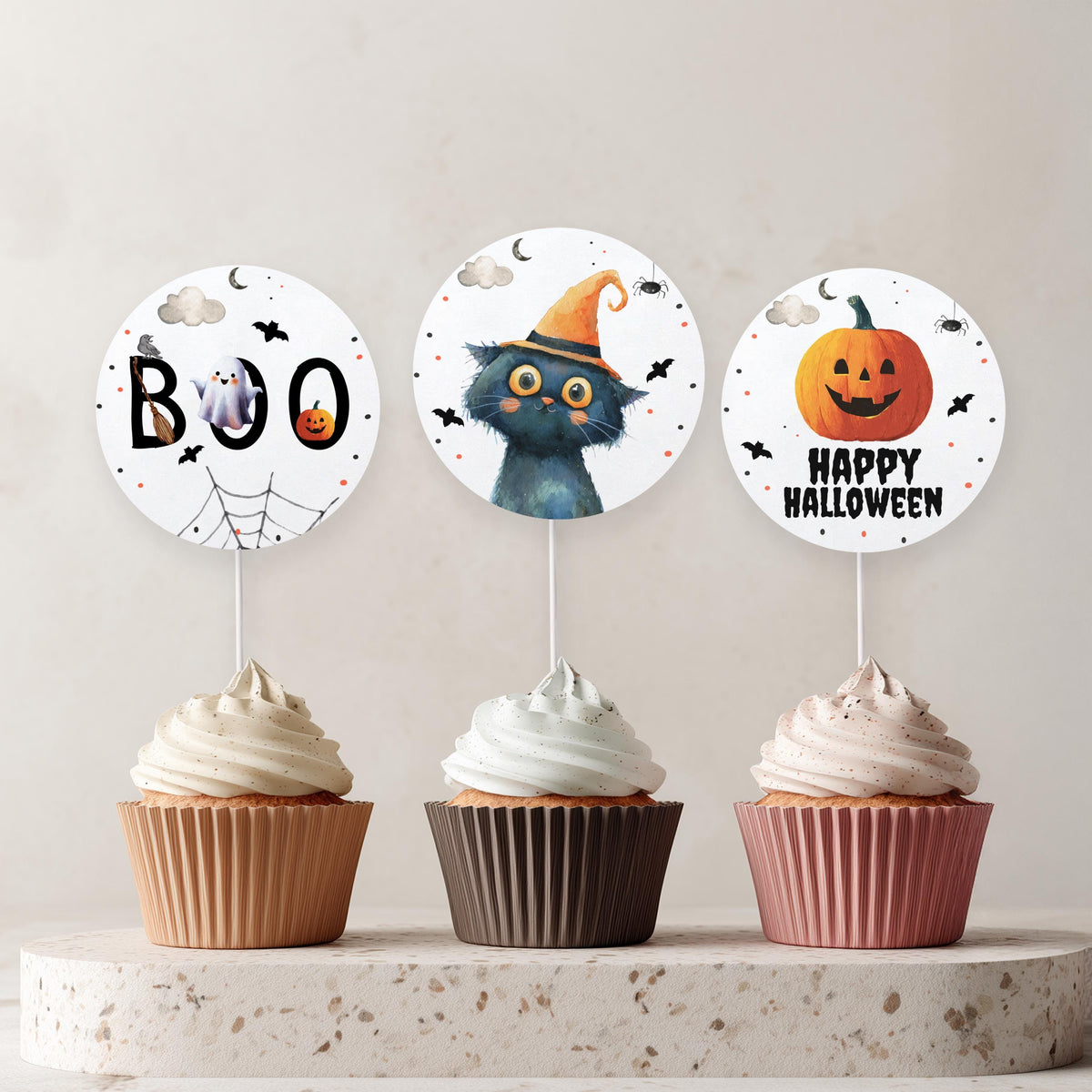 Editable Halloween Cute Costume Party Cupcake Toppers, Boo Halloween Printable Cake Toppers, Instant Download